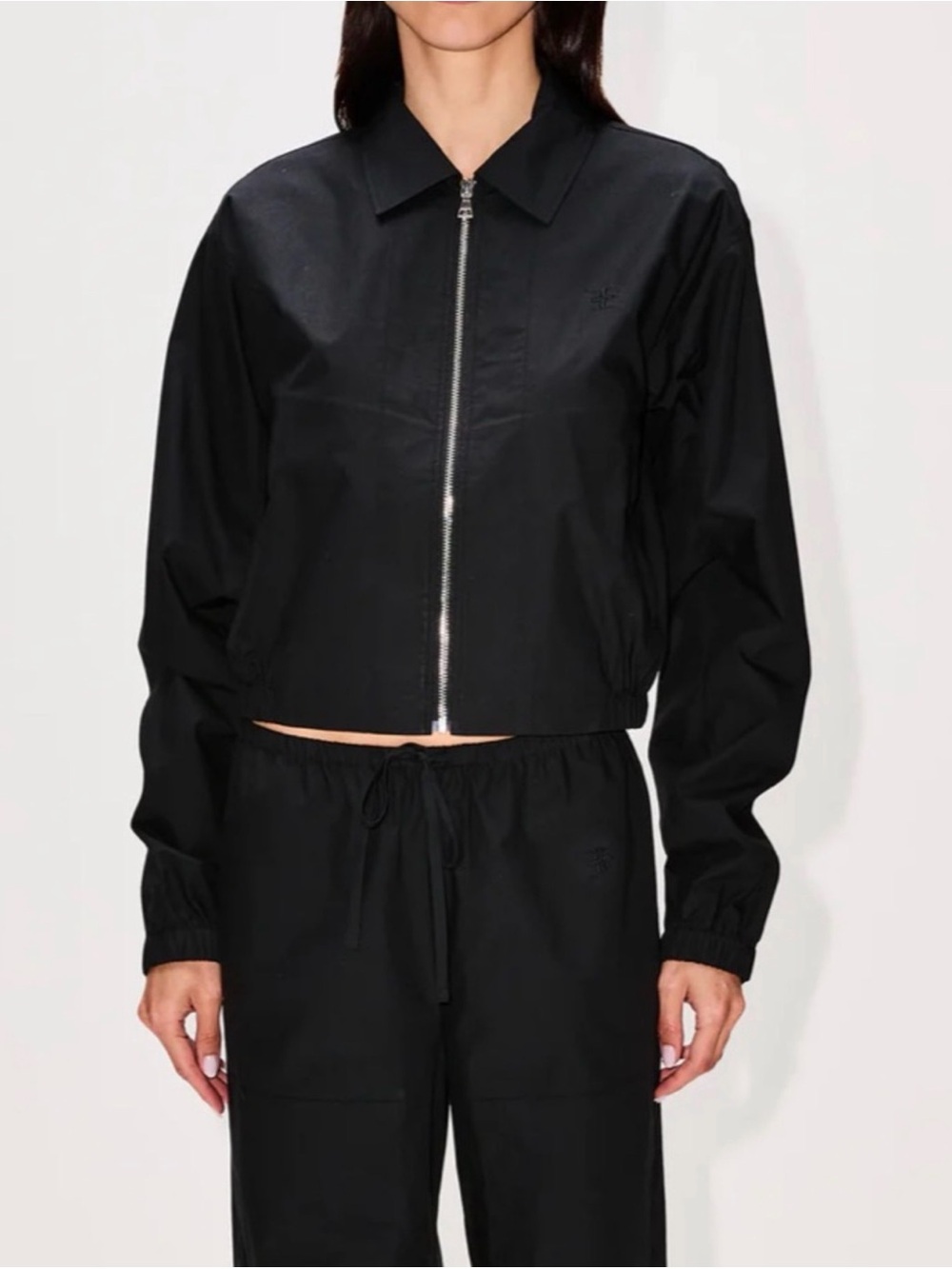 Eterne Black Cropped Zip Bomber Jacket
